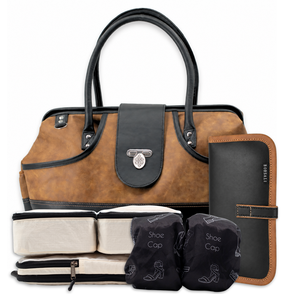 Brown Weekender Duffel Bag for Women with Accessories