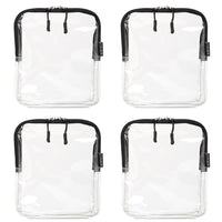 Clear quart size TSA bag with a transparent design and black zipper, suitable for travel and security compliance. 4 pack