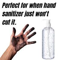 very dirty hand shown with hand santizer 
