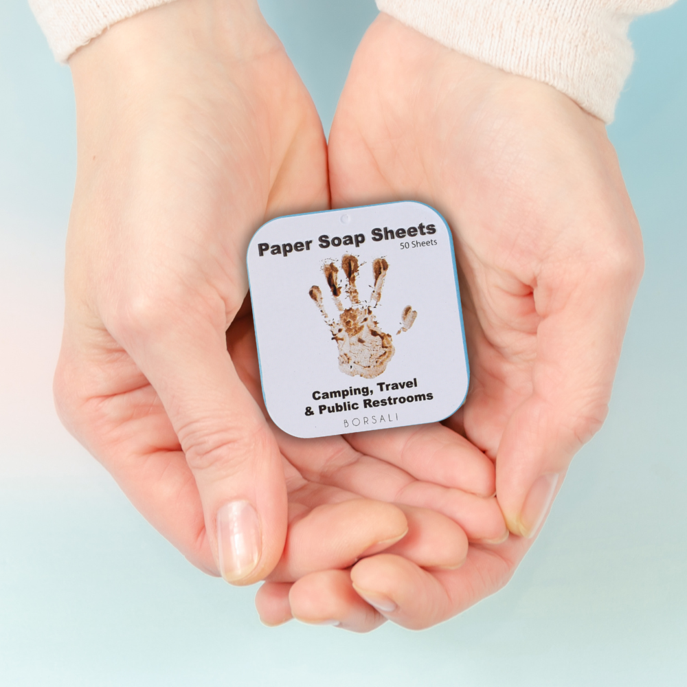 image of borsali paper soap sheets in a womans hand to illustrate size